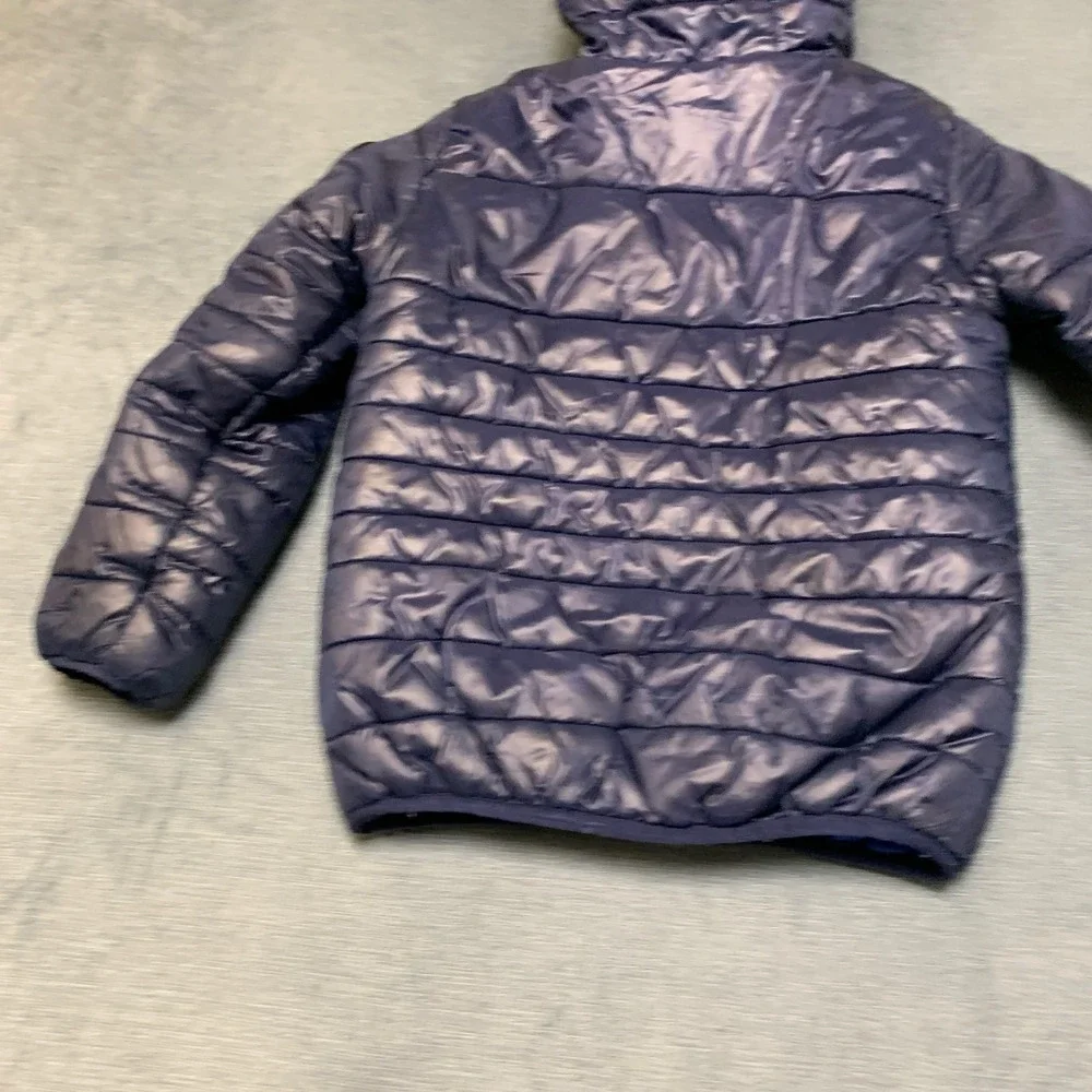 Nike Synthetic Fill Puffer Jacket Boys Navy Fleece Lined Logo Hooded Full Zip